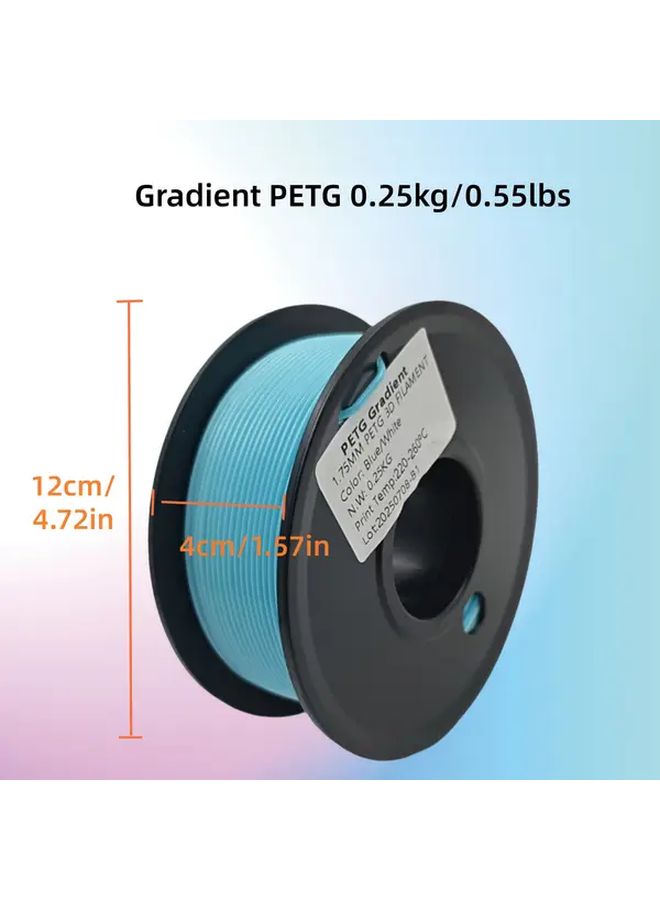 خيوط PETG متدرجة اللون من الأزرق إلى الأبيض ثنائية اللون بقطر 1.75 مم، قليلة التكهرب، عالية المتانة، بوزن 0.25 كجم على بكرة - Image 2