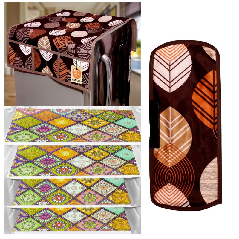 KANUSHI KANUSHI Industries 1Pc Fridge Cover for Top with 6 Utility Pockets 1 Handles Covers 4 Fridge Mats FRIBrownLongLEV1HandleM2204  - Image 1