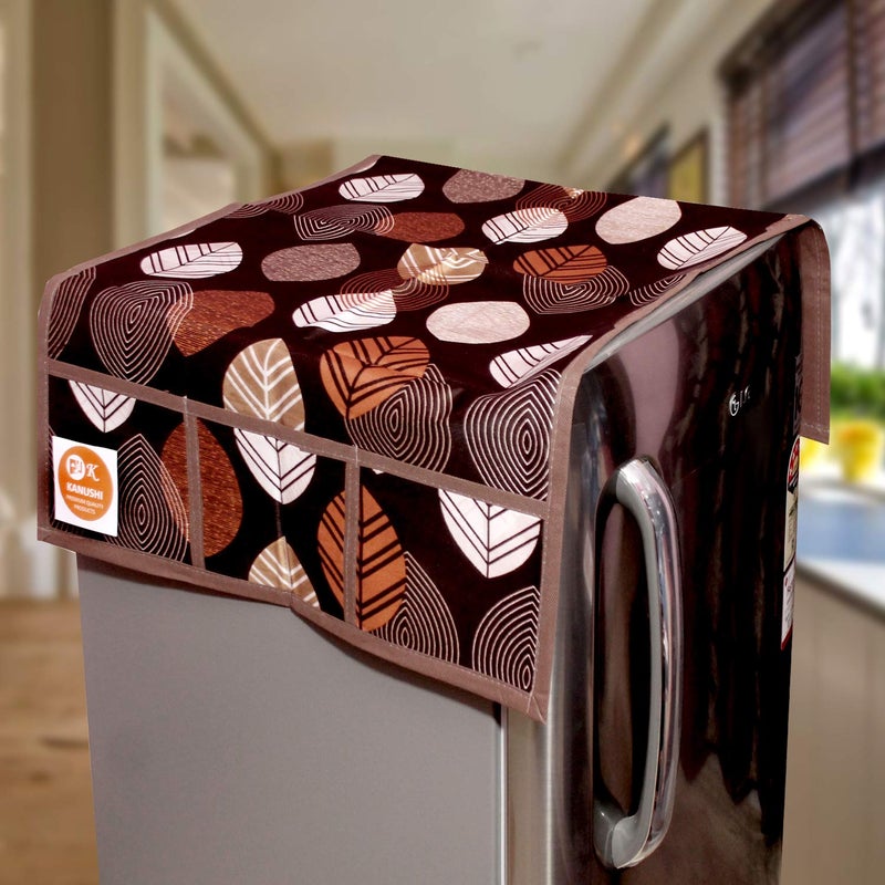 KANUSHI KANUSHI Industries 1Pc Fridge Cover for Top with 6 Utility Pockets 1 Handles Covers 4 Fridge Mats FRIBrownLongLEV1HandleM2204  - Image 2