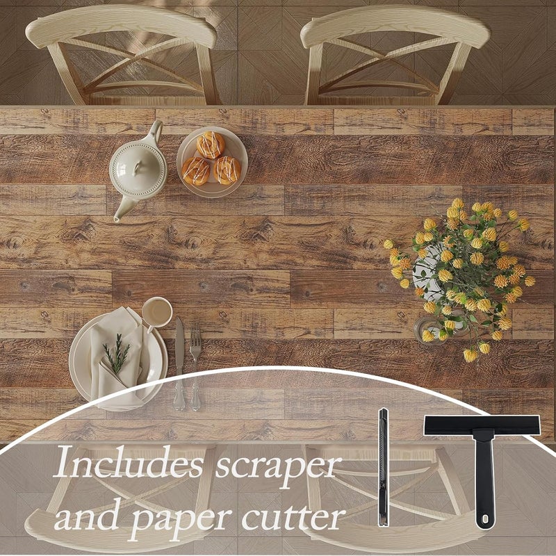 TANONE Wood Contact Paper Kitchen Peel and Stick Wallpaper, Self Adhesive Removable Wallpaper Countertops Waterproof, Shiplap Wall Paper Wood Vinyl Wrap for Cabinets Rustic Brown 17.5" x 236" - Image 2
