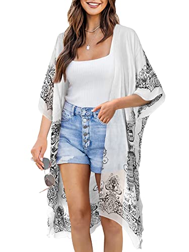 Moss Rose Women's Beach Cover up Swimsuit Kimono with Bohemian Floral Print, Loose Casual Resort Wear - Image 3
