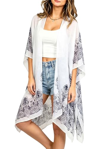 Moss Rose Women's Beach Cover up Swimsuit Kimono with Bohemian Floral Print, Loose Casual Resort Wear - Image 2