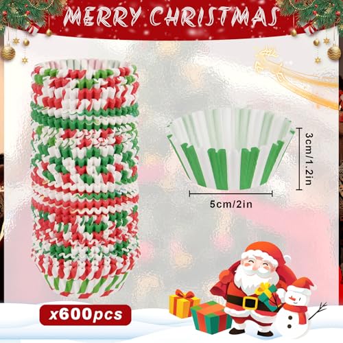 Qumenan 600 Pack Christmas Candy Cupcake Liners Wrappers Baking Cups Santa Holiday Paper Wraps Muffin Liners for Xmas Birthday Party Candy Cake Decorations Supplies(12 Styles) - Image 2