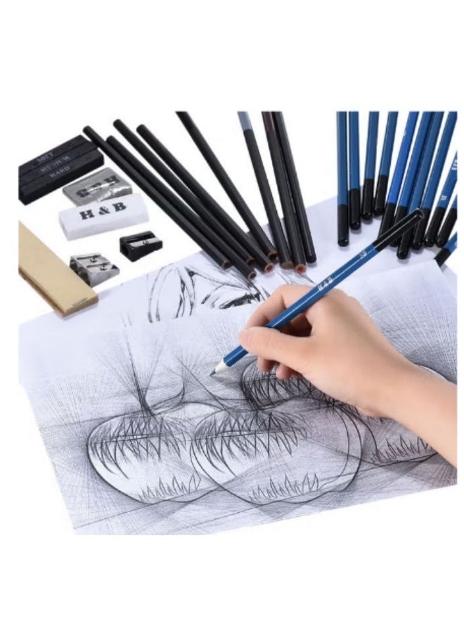 H&B 40-Piece Professional Sketching Drawing Pencil Kit Blue/Black - Image 4