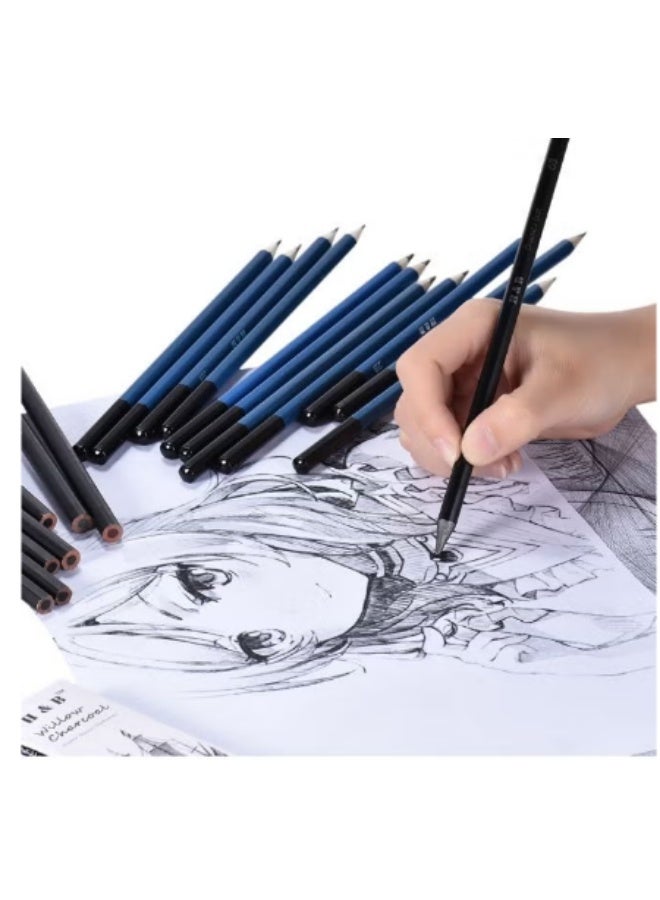 H&B 40-Piece Professional Sketching Drawing Pencil Kit Blue/Black - Image 3