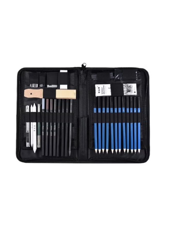 H&B 40-Piece Professional Sketching Drawing Pencil Kit Blue/Black - Image 1