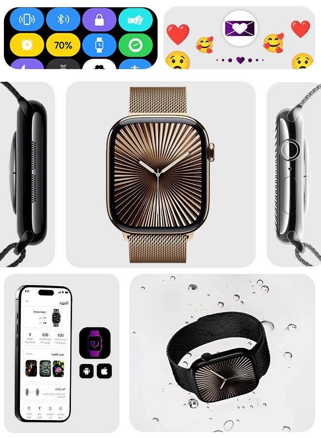 Urjwan Smartwatch Series 10 Black 46mm: AMOLED Ultra-Clear Display, Photo Display Feature, Exclusive App, “Remember You” instance messaging, Slimmer Design with Reduced Bezels, New Colors with Extra Strap, Call & Notification Support. - Image 2