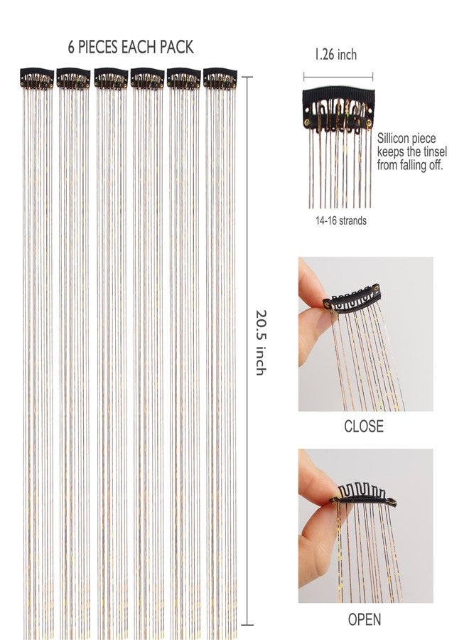 BLUSHIA 2pcs Clip in Hair Tinsel Extensions Highlights for Hair 24 Inch Fairy Hair Synthetic Hair Extensions for Party, Christmas, New Year, Halloween, Cosplay (Rose Gold/2pcs) - Image 5