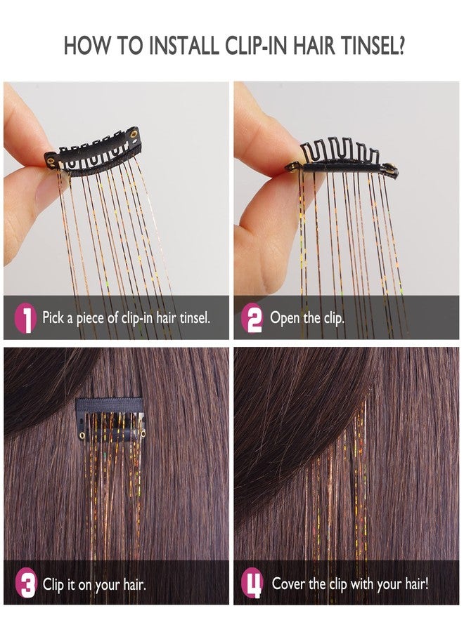 BLUSHIA 2pcs Clip in Hair Tinsel Extensions Highlights for Hair 24 Inch Fairy Hair Synthetic Hair Extensions for Party, Christmas, New Year, Halloween, Cosplay (Rose Gold/2pcs) - Image 4