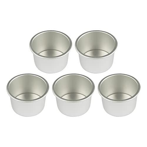 LARATH 5 Pieces 2Inch Round Mini Cake Pan with Removable Bottom Aluminum Alloy Small Cheesecake Baking Tray Non-Stick Bread Pizza Chiffon Fondant Mold DIY Cooking Tools, Silver - Image 1