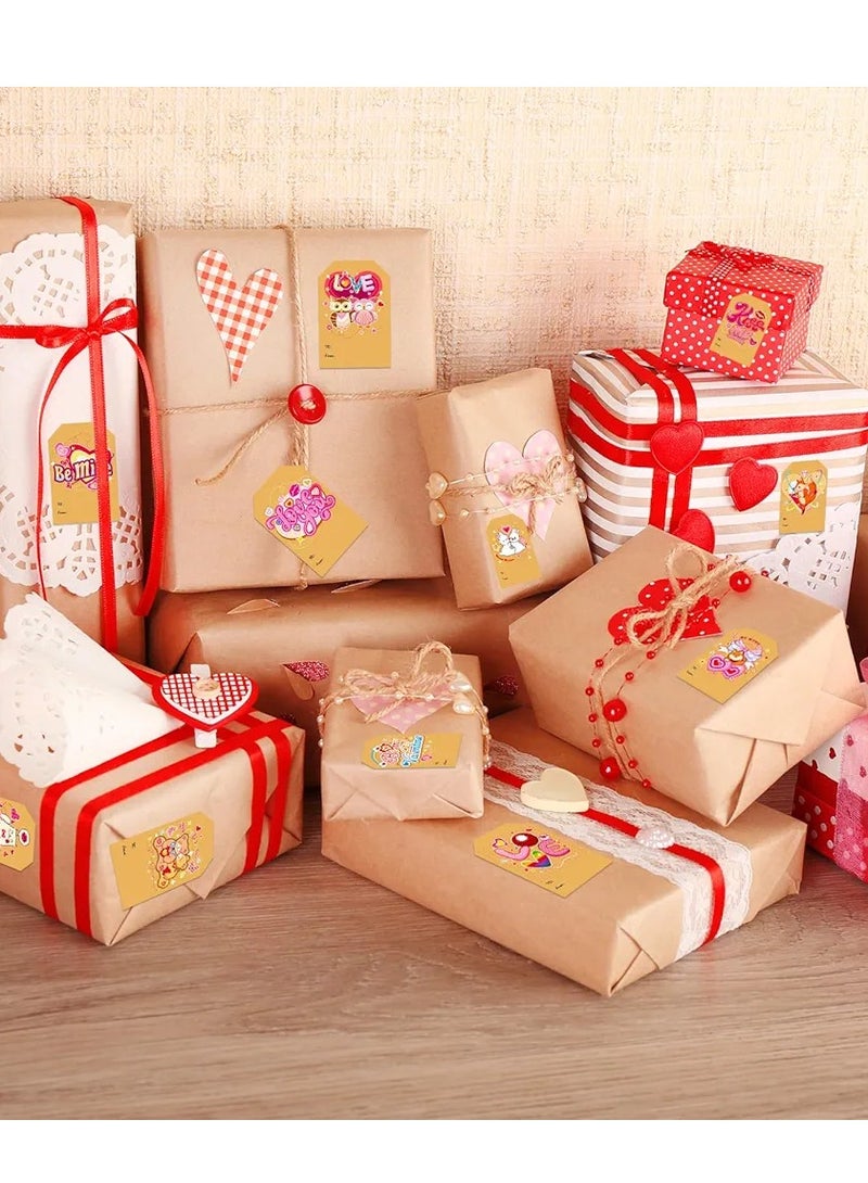 128pcs Valentine Gift Tags Sticker, Self Adhesive Valentine’s Day Gift Tag Kraft Name Tags for Valentine Present Decoration, Valentine's Day Presents Labels with Cute Animal and Sweets for Class - Image 2