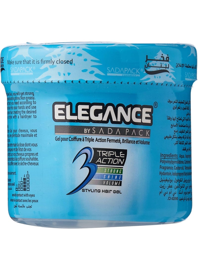 Elegance Triple Action Hair Gel - Blue, 1000ml | Strong Hold, Glossy Finish, Flexible Styling - Image 1