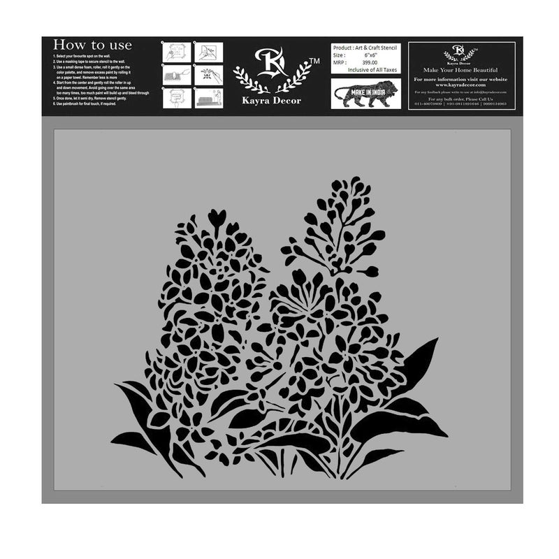 Kayra Decor Kayra Decor Reusable Lilacs Painting Stencils for Art and Craft,Walls,Floor,Tiles,Furniture,Painting Canvas Art,T-Shirt, Cookie & Cake Decoration,Drawing Stencils for Kids, 6"x 6" (Pack of 1) - Image 1