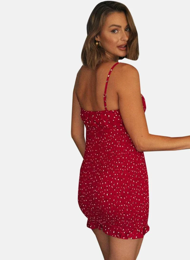 يونيكي Red Tie-up Floral Print Bodycon Dress