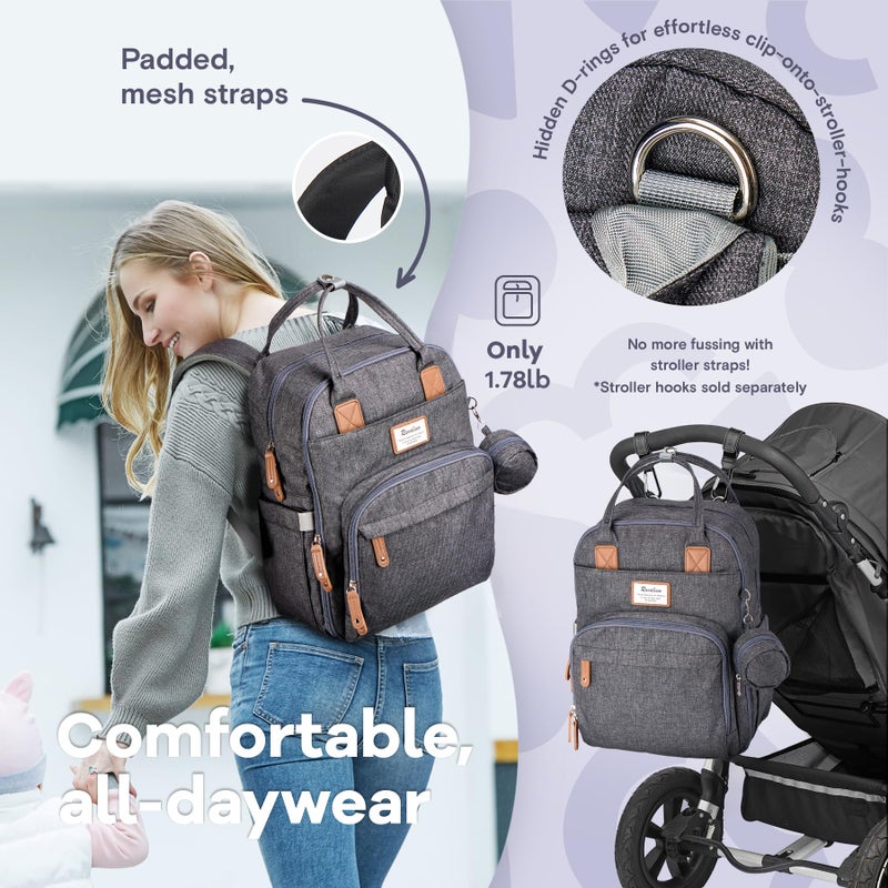 RUVALINO Diaper Bag Backpack, Multifunction Travel Pack Maternity Baby Changing Bags, Large Capacity, Waterproof, Dark Gray - Image 5