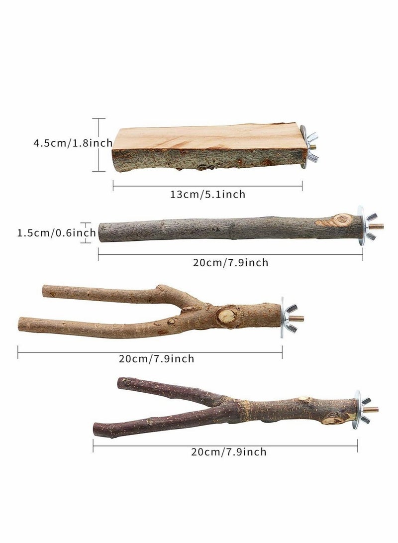 Excefore Parrot Stand Branches Fork Toys, 4 Pack Pet Bird Cage Wooden Hanging Perch Platform Hammock Swing Toy - Image 5