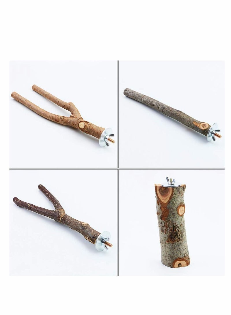 Excefore Parrot Stand Branches Fork Toys, 4 Pack Pet Bird Cage Wooden Hanging Perch Platform Hammock Swing Toy - Image 3