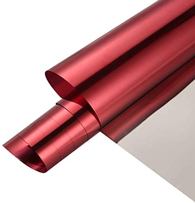 REFLECTIVE WINDOW PRIVACY FILM ADHESIVE ONE WAY MIRROR WINDOW TINT HEAT CONTROL ANTI UV DAY TIME PRIVACY PROTECTION GLASS FILM FOR HOME AND OFFICE 60INCH X 177INCH RED SILVER