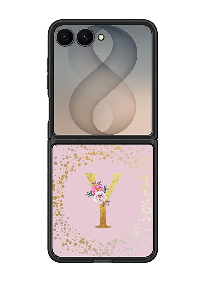 Stylizedd Rugged Case for Samsung Galaxy Z Flip8- Slim Fit Hybrid Rubber Cover Floral Monogram - Y (Pink)