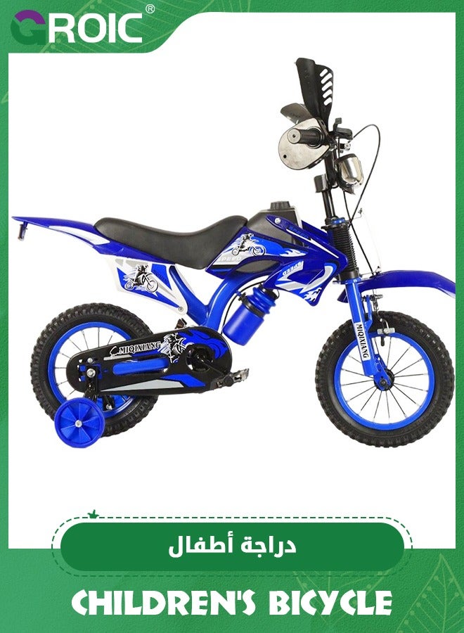 GROIC 12 Inch Motocross Style Bike for Kids, Children's Bicycle Toys, Coaster Brake, Detachable Training Wheels, Safe Pedal Powered Bicycle for Kids for Boys & Girls - Blue - Image 1