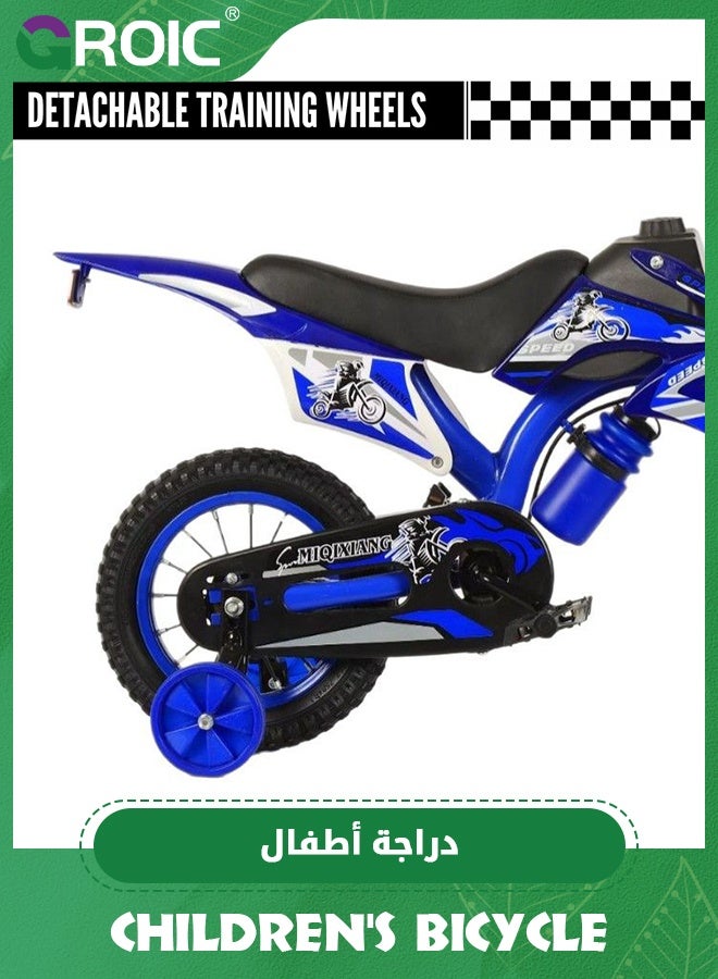 GROIC 12 Inch Motocross Style Bike for Kids, Children's Bicycle Toys, Coaster Brake, Detachable Training Wheels, Safe Pedal Powered Bicycle for Kids for Boys & Girls - Blue - Image 4