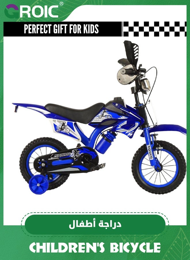 GROIC 12 Inch Motocross Style Bike for Kids, Children's Bicycle Toys, Coaster Brake, Detachable Training Wheels, Safe Pedal Powered Bicycle for Kids for Boys & Girls - Blue - Image 3