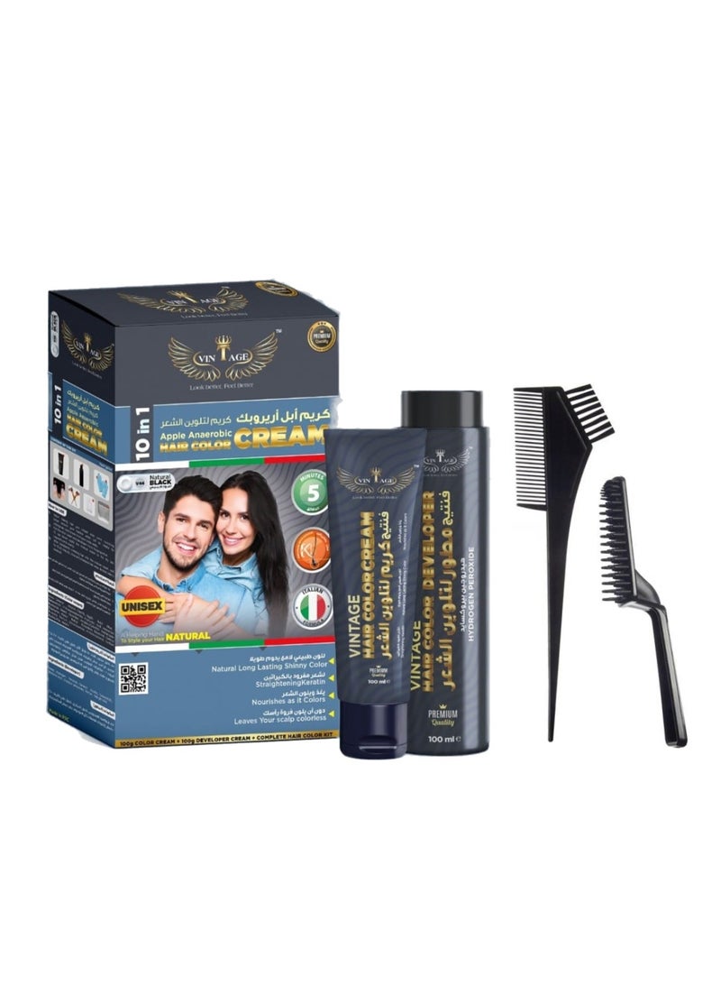 vintage Hair Color Cream 10 in 1 Natural Black