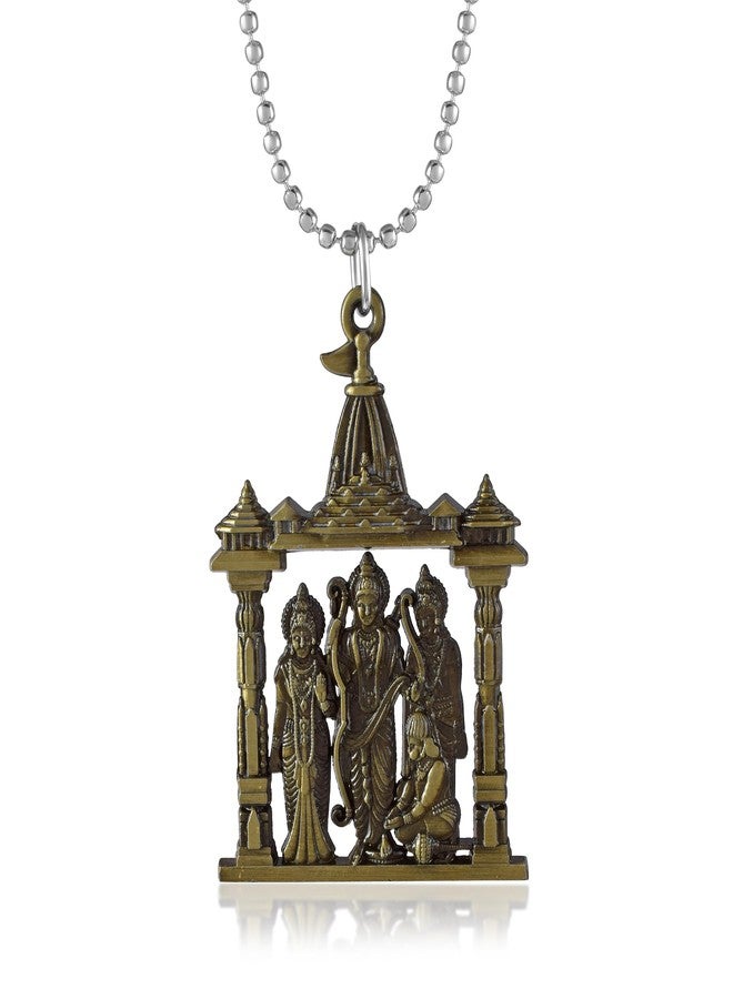 morir Anitque Gold Brass Hindu God Rama Laxman Seeta and Hanuman, Ram Darbar Locket Pendant With Chain Jewellery - Image 1