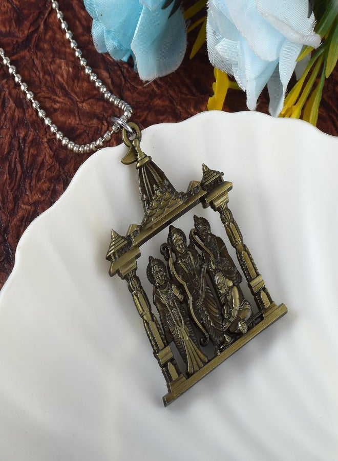 morir Anitque Gold Brass Hindu God Rama Laxman Seeta and Hanuman, Ram Darbar Locket Pendant With Chain Jewellery - Image 3