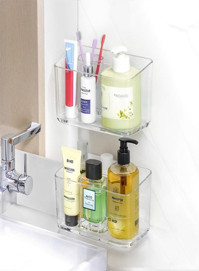 PAVSTINE 2 Pack Clear Shower Shelf, Adhesive Bathroom Shower Shelves, Wall Mounted Bathroom Shower Organizer, No Drill shower Shelves with Self Adhesive Tape for Bathroom, Kitchen, Transparent - Image 1