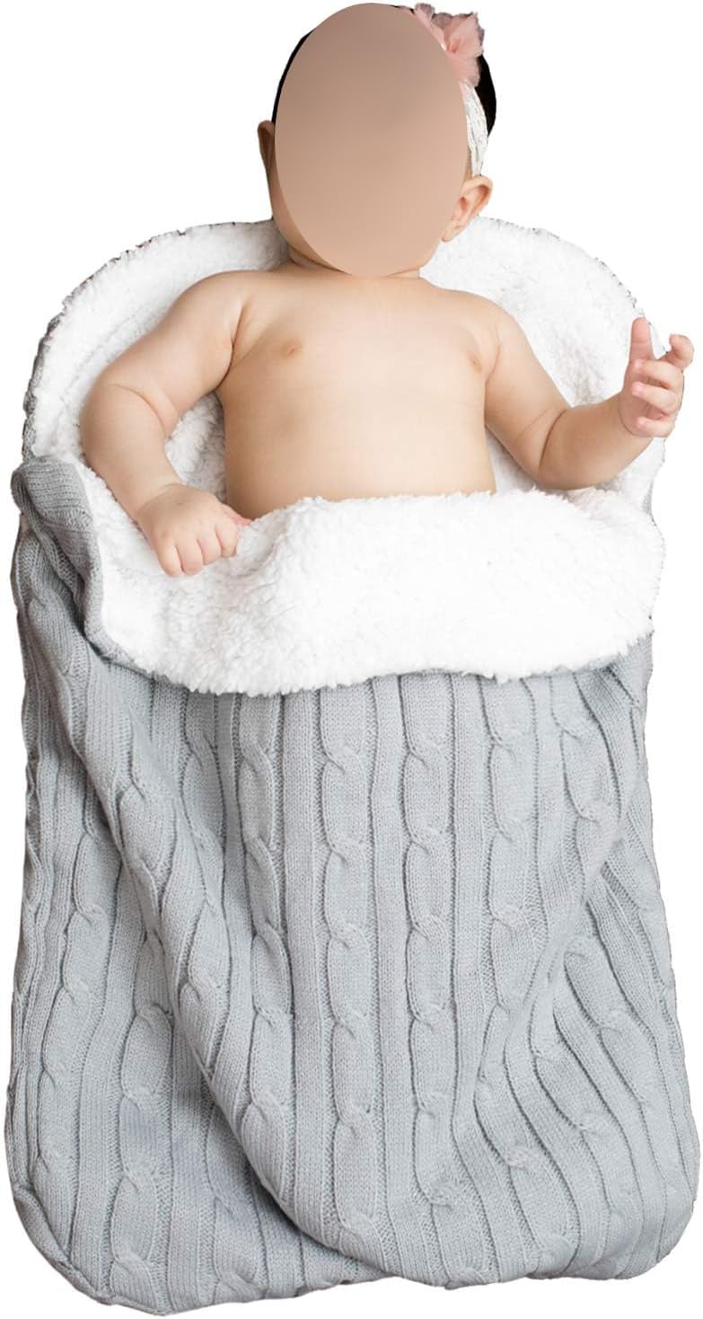 Khazna Newborn Swaddle Blanket-Wrapped, Baby Plus Velvet Sleeping Bag, Thick Knitted Warm Sleeping Bag, Stroller Sleeping Bag for Newborn Boys and Girls - Image 3