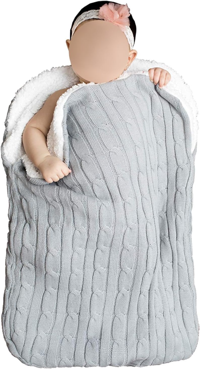 Khazna Newborn Swaddle Blanket-Wrapped, Baby Plus Velvet Sleeping Bag, Thick Knitted Warm Sleeping Bag, Stroller Sleeping Bag for Newborn Boys and Girls - Image 2