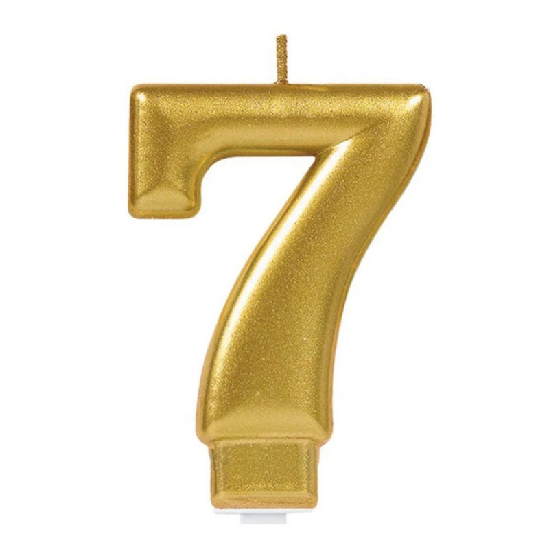 Amscan #7 Metallic Birthday Candle Gold  Party Supply  1 Piece - Image 1