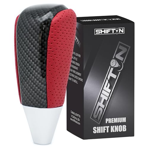 SHIFTIN Leather and Wood Gear Shift Knob for Toyota Land Cruiser 4Runner Sequoia Tundra and Lexus (Red Leather/Carbon Fiber Pattern) - Image 1