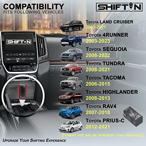 SHIFTIN Leather and Wood Gear Shift Knob for Toyota Land Cruiser 4Runner Sequoia Tundra and Lexus (Red Leather/Carbon Fiber Pattern) - Image 2