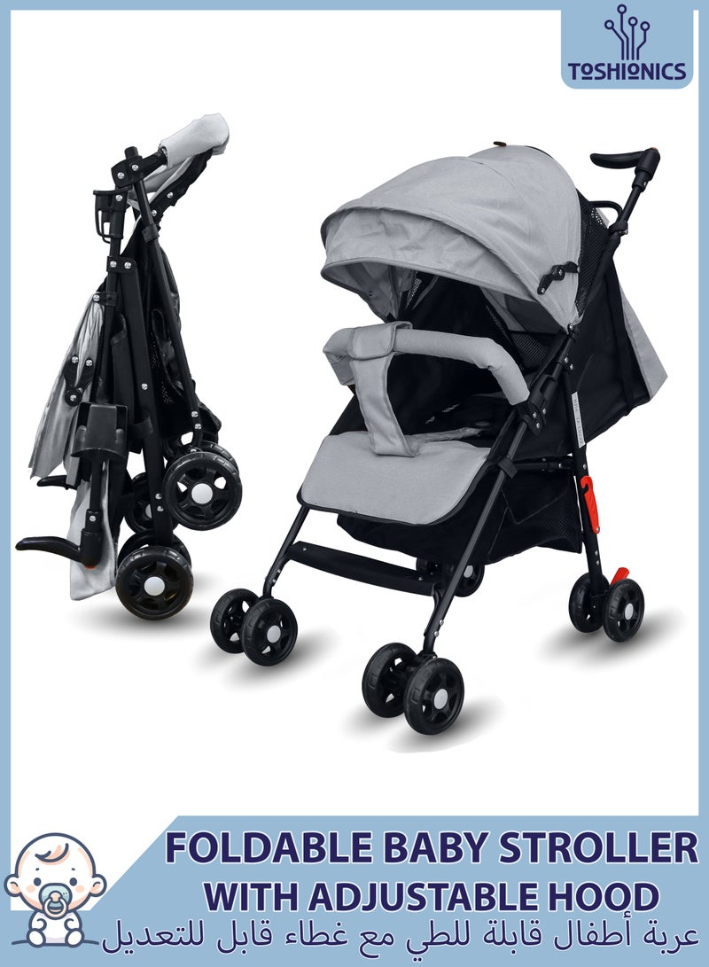 Toshionics Lightweight Compact Baby Travel Stroller, One-Hand Foldable with Adjustable Handle & Backrest, Easy Car Trunk Storage, Pocket Stroller for Toddler, Ideal for Shopping & Walking 