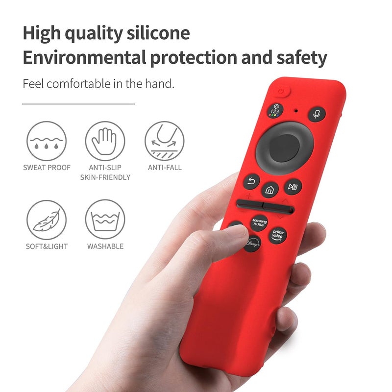 AKSHFETH Silicone Cover for 5.59 Inch Samsung BN59-01455a BN59-01432J Samsung Solar Cell Remote Control Cover 2023 8K Neo QLED HDR Smart TV Silicone Case (Red) - Image 3