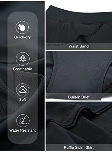 Aleumdr Women's Waistband Swimdress Ruffle Swim Skirt Swimsuit Bottom Black Small 4 6 - Image 5