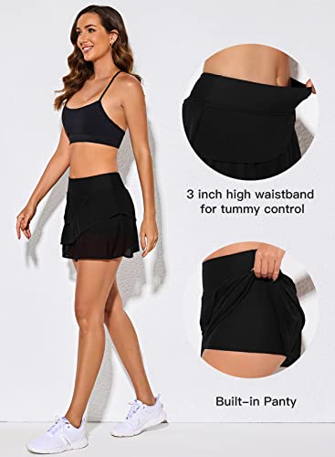 Aleumdr Women's Waistband Swimdress Ruffle Swim Skirt Swimsuit Bottom Black Small 4 6 - Image 4