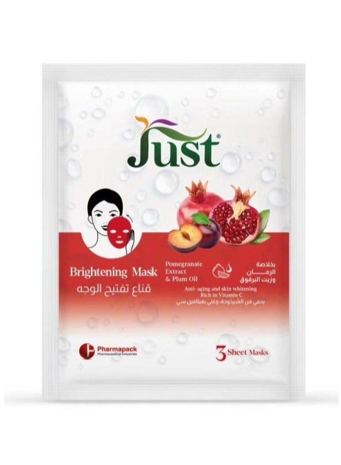 Just Facial brightening mask with pomegranate extract & plum oil - 3 masks per pack - Image 2