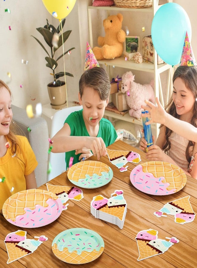 DYLIVeS 48 Pcs Ice Cream Birthday Party Plates and Napkins Kit, Ice Cream Theme Tableware Set Snow Cones Party Table Decorations Supplies, Disposable 9'' and 7'' Paper Plates, Napkins, Serves 16 - Image 5