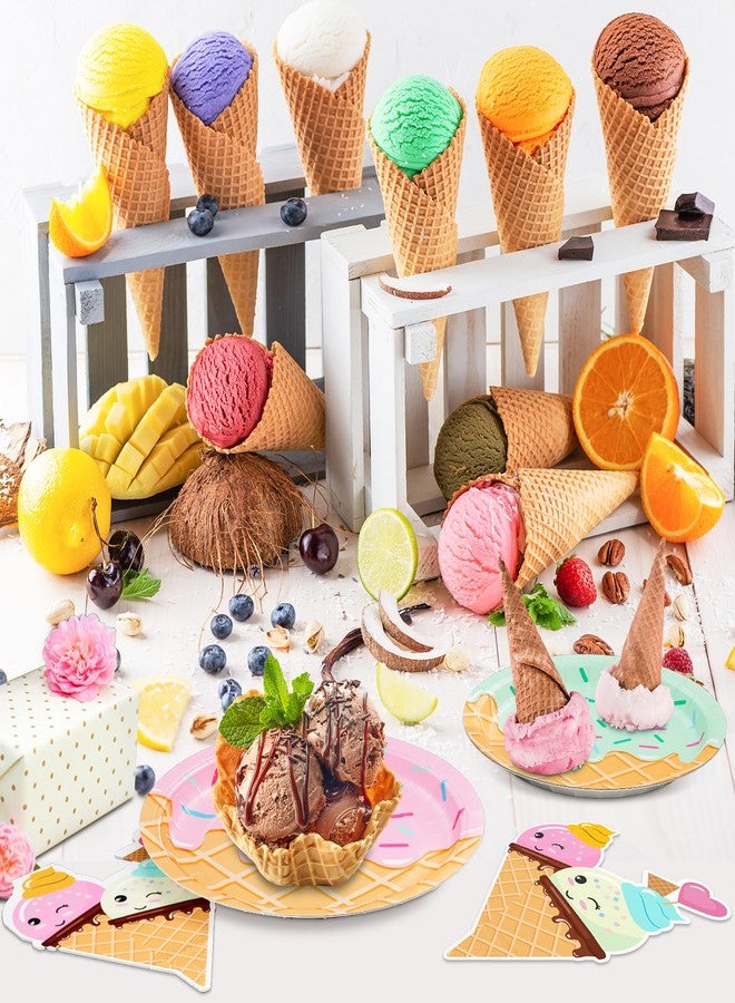 DYLIVeS 48 Pcs Ice Cream Birthday Party Plates and Napkins Kit, Ice Cream Theme Tableware Set Snow Cones Party Table Decorations Supplies, Disposable 9'' and 7'' Paper Plates, Napkins, Serves 16 - Image 4