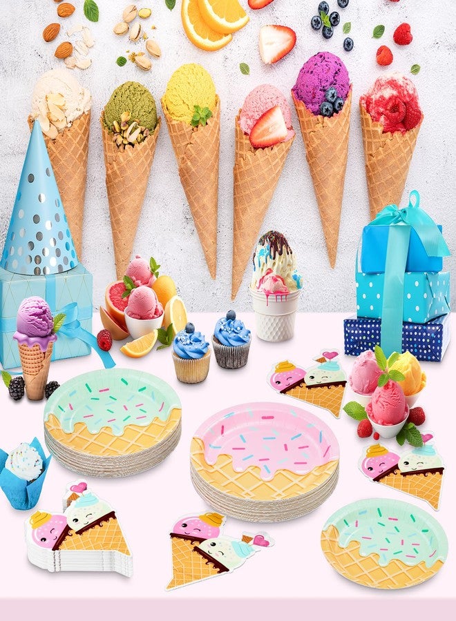 DYLIVeS 48 Pcs Ice Cream Birthday Party Plates and Napkins Kit, Ice Cream Theme Tableware Set Snow Cones Party Table Decorations Supplies, Disposable 9'' and 7'' Paper Plates, Napkins, Serves 16 - Image 3