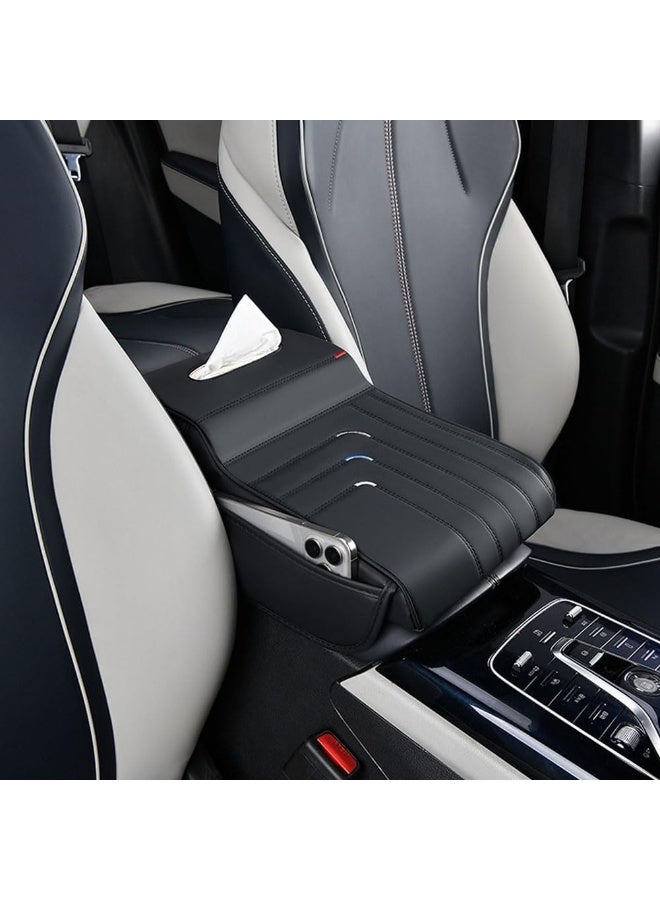 ايتي لايف مسند ذراع وحدة التحكم المركزية للسيارة - غطاء وحدة التحكم المركزية للسيارة من إسفنج الذاكرة، وسادة مسند ذراع سميكة للغاية مع علبة مناديل، أسود - Image 1