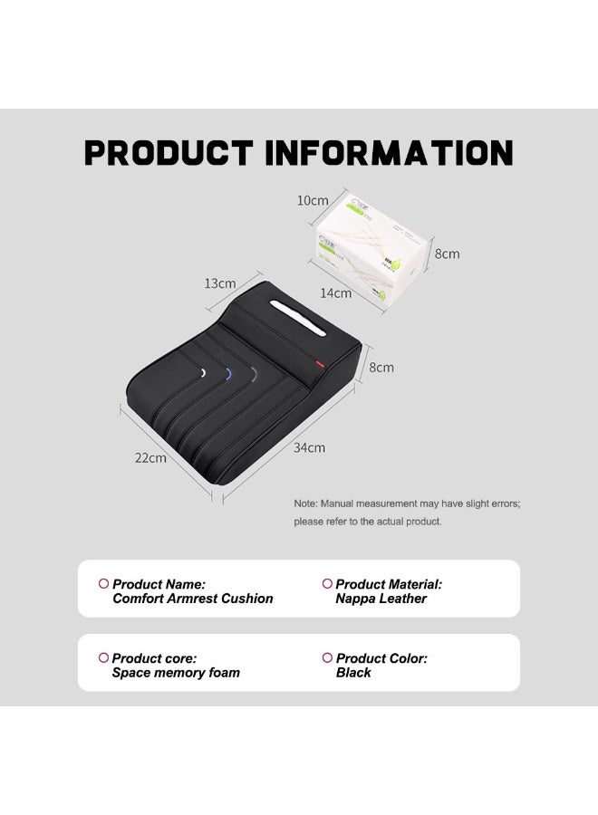 ايتي لايف مسند ذراع وحدة التحكم المركزية للسيارة - غطاء وحدة التحكم المركزية للسيارة من إسفنج الذاكرة، وسادة مسند ذراع سميكة للغاية مع علبة مناديل، أسود - Image 2