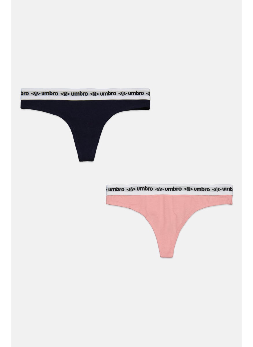 umbro Women 2 Pack Brand Logo Thong Panties, Navy Blue  - Image 1