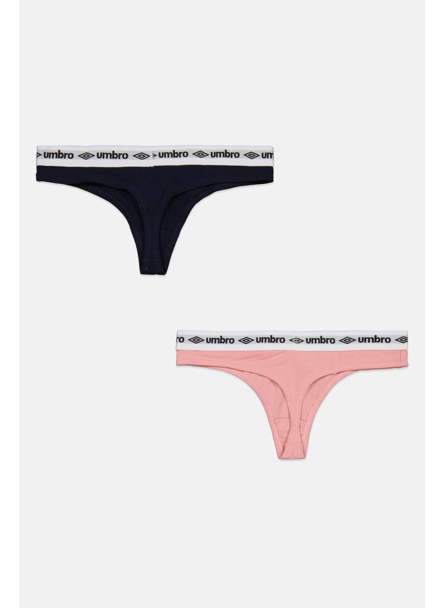 umbro Women 2 Pack Brand Logo Thong Panties, Navy Blue  - Image 2