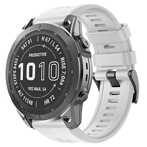 OVERSTEP Compatible with Fenix 7X Band, 26mm Width Soft Silicone Watch Strap for Garmin Fenix 5X/Fenix 5X Plus/Fenix 6X/Fenix 6X Pro Smartwatch (White) - Image 1