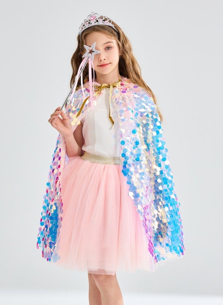 Sequin Cape Princess Costume Set for kids, with Tiara, Wand, Gloves, Jewelry & Bag – Perfect for Party & Performances, Christmas&Halloween Costume play ,Teens Toddler Children - Image 5