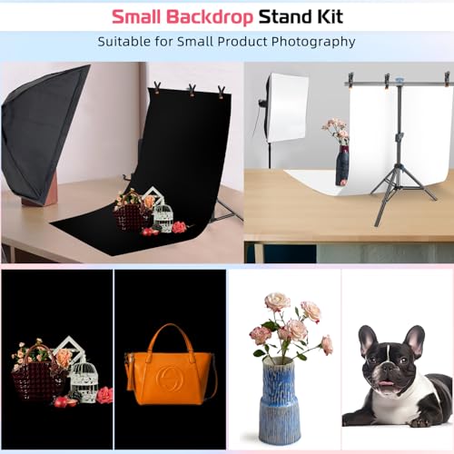 JEBUTU Product Photography Photo Backdrops Stand Kit, Photo Background, 26.8x50in White Black Backdrop Background with 26x29in Small T-Shape Backdrop Stand Tabletop Photo Shoot for Jewelry Cosmetics - Image 3